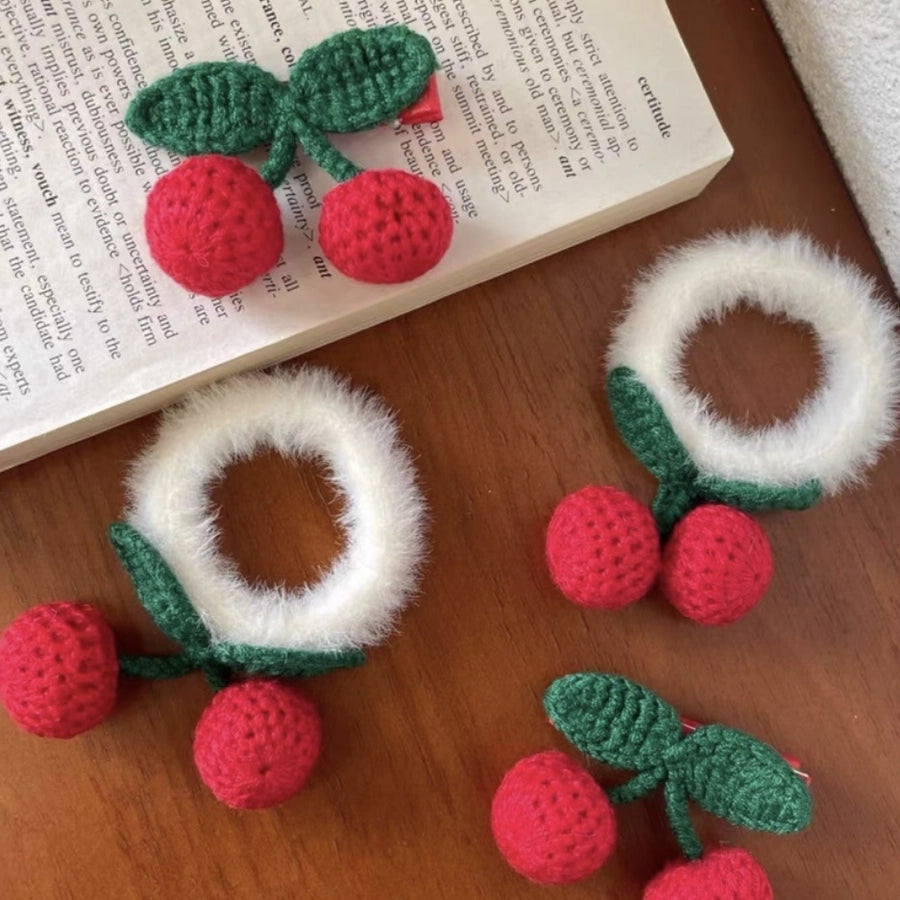 Wool Cherry hairpin knitted plush hair band handmade hair accessories simple bangs clip cute princess headband accessories