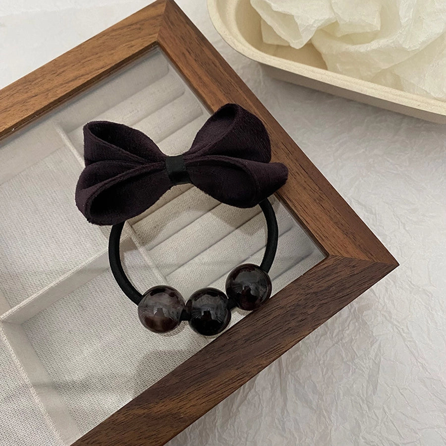 Women's Casual Sweet Bow Knot Cloth Beaded Hair Tie