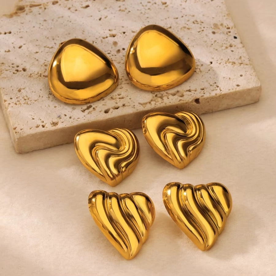 1 Pair Vintage Style Heart Shape 304 Stainless Steel 18K Gold Plated Ear Studs