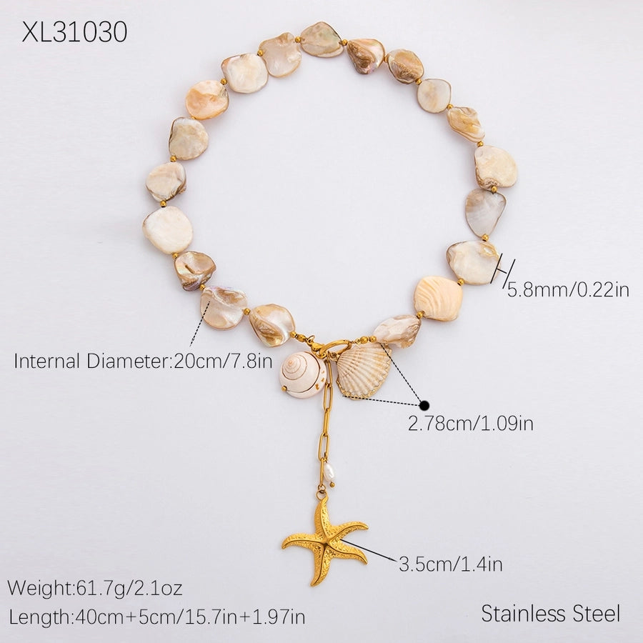 Jewelry Beach Modern Style Sun Scallop Starfish 304 Stainless Steel Shell Plating Bracelets Necklace