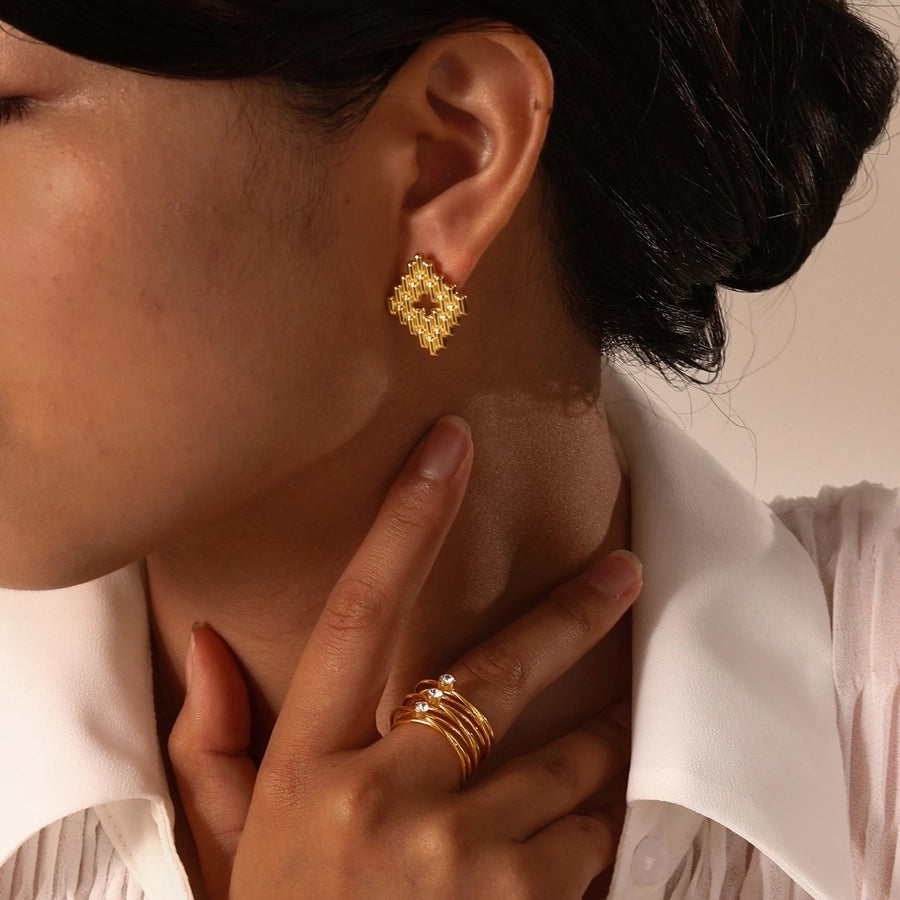 Jewelry IG Style Modern Style Classic Style Solid Color Lines 304 Stainless Steel Zircon 18K Gold Plated Layered Inlay Rings