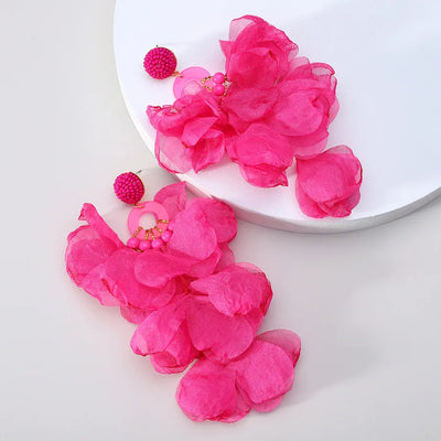 1 pair elegant vacation petal beaded handmade beaded cloth lace drop earrings