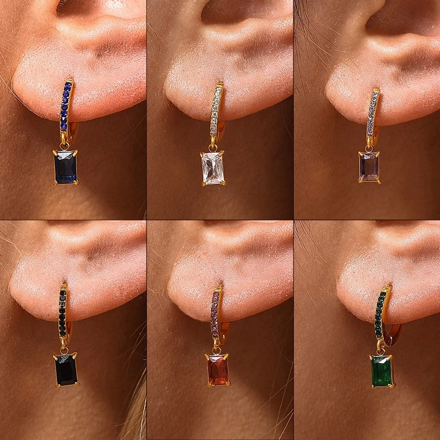 1 Pair Elegant Vacation Rectangle Inlay 304 Stainless Steel Zircon 18K Gold Plated Drop Earrings