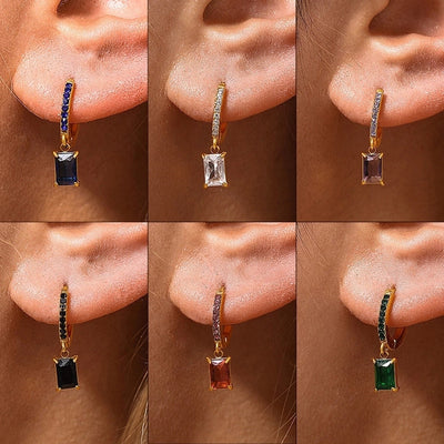 1 Pair Elegant Vacation Rectangle Inlay 304 Stainless Steel Zircon 18K Gold Plated Drop Earrings