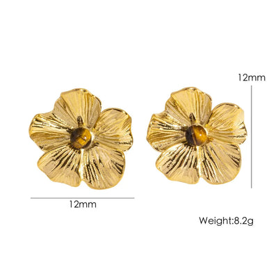 1 Pair IG Style Elegant Modern Style Flower Inlay 304 Stainless Steel Natural Stone 14K Gold Plated Ear Studs