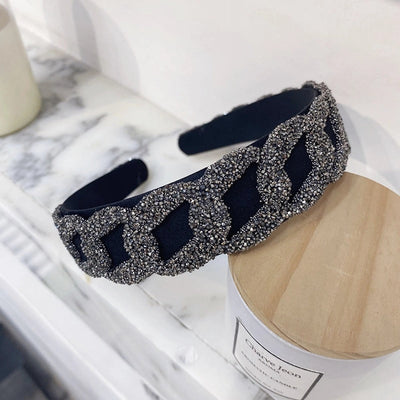 korean rhinestone chain mesh wide-sided hair band