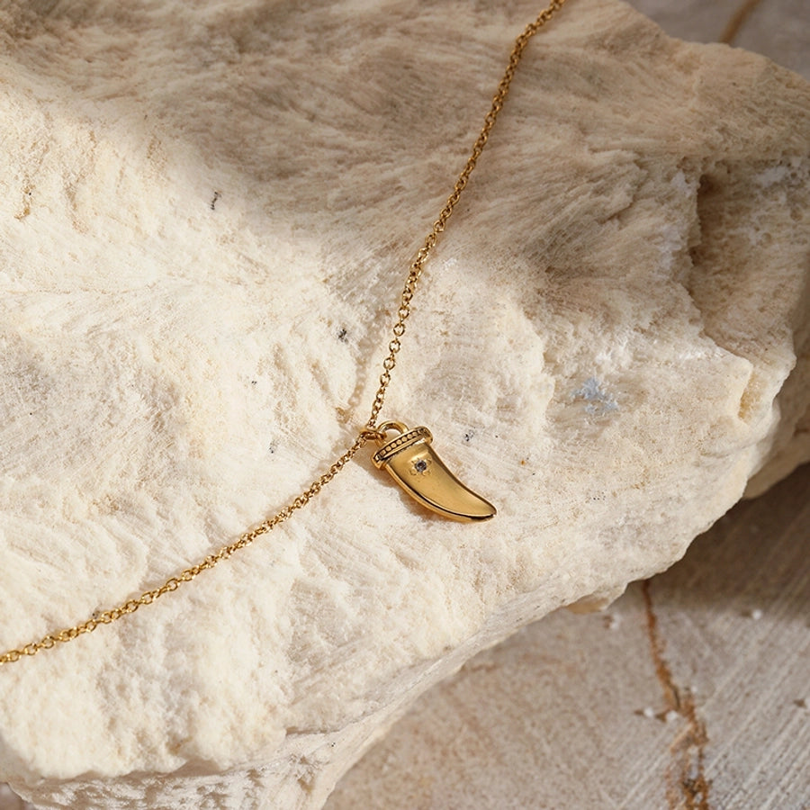 Jewelry Simple Style teeth 304 Stainless Steel Zircon 14K Gold Plated Inlay Pendant Necklace