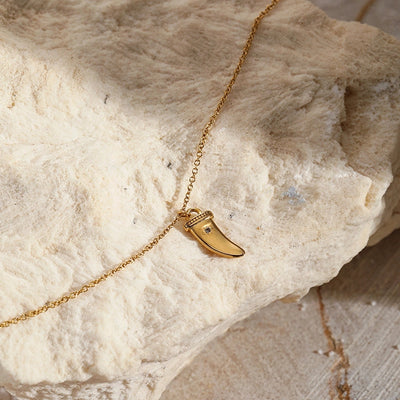 Jewelry Simple Style teeth 304 Stainless Steel Zircon 14K Gold Plated Inlay Pendant Necklace