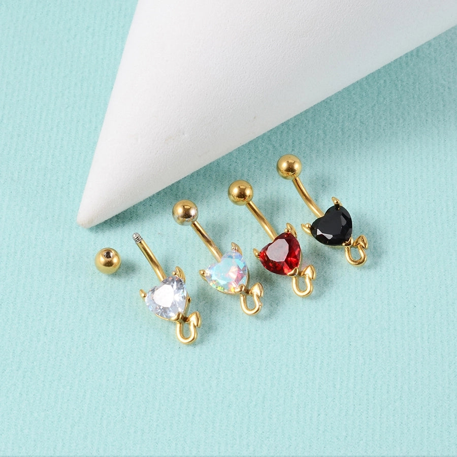 1 Piece Belly Rings IG Style Casual Cool Style Heart Shape 304 Stainless Steel Plating Zircon 18K Gold Plated
