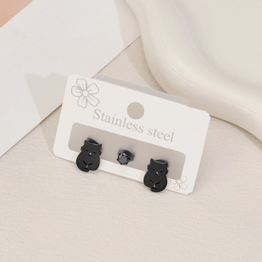 1 Set Halloween Cute Sweet Animal Cat Bat Polishing Inlay 304 Stainless Steel Zircon 18K Gold Plated Ear Studs