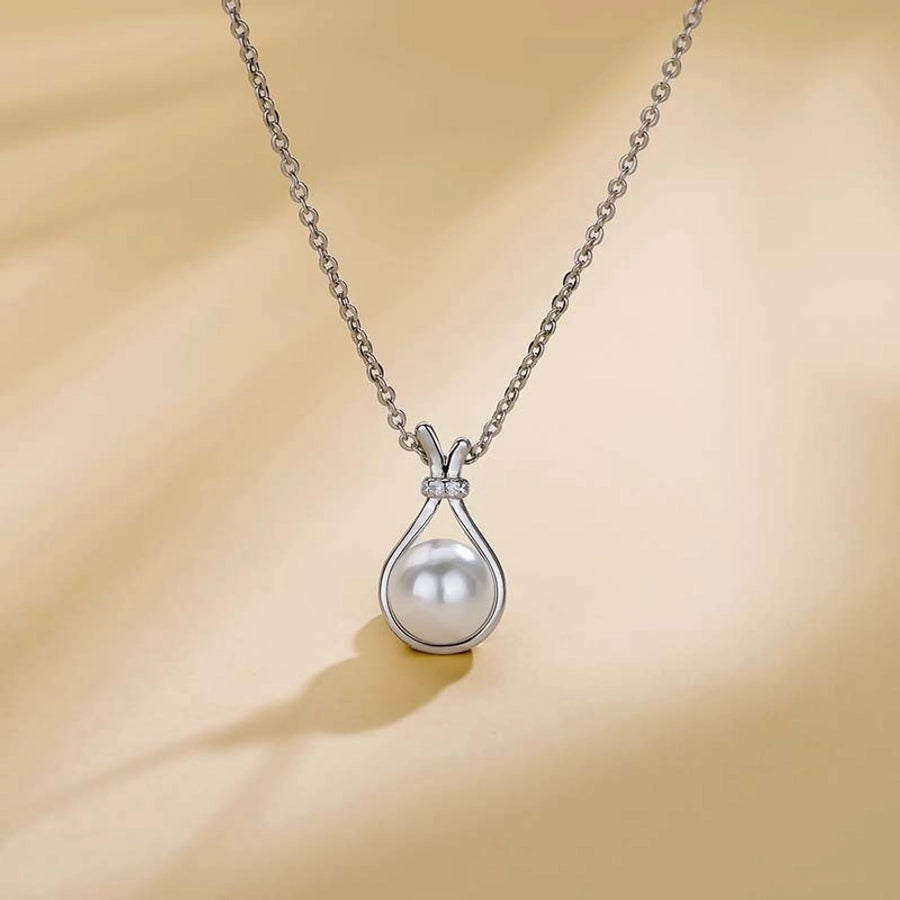 French Style Commute Water Droplets K Gold Plated Platinum Plated Pearl Copper Alloy  Pendant Necklaces