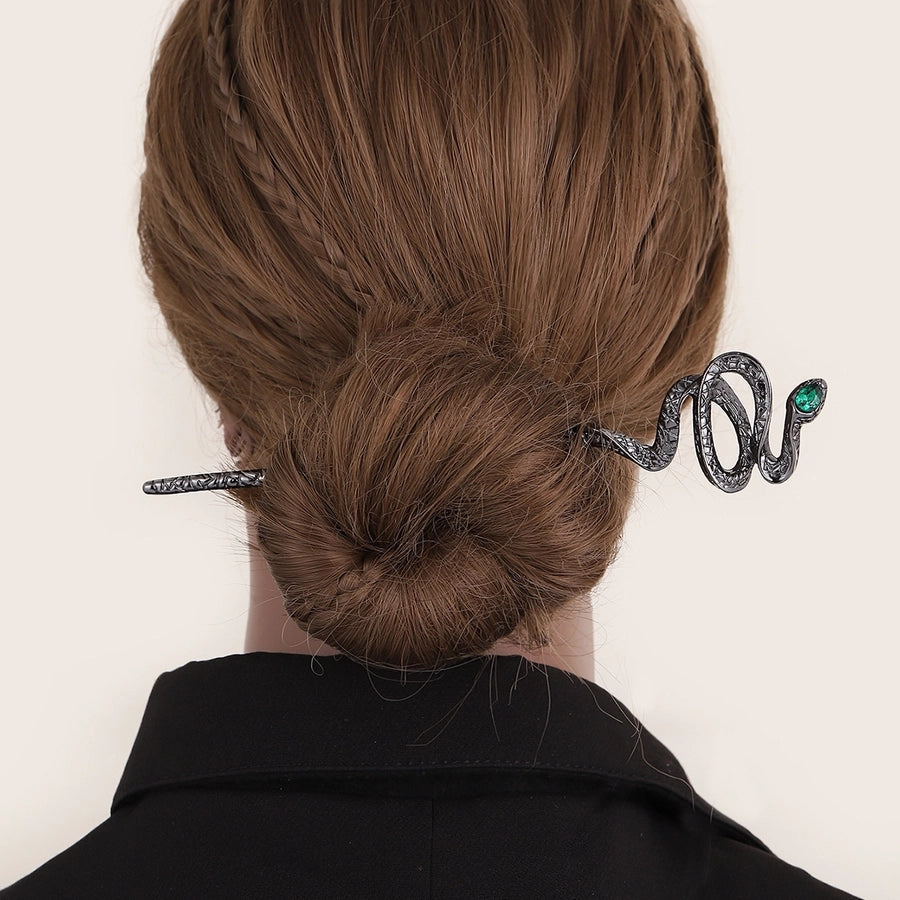women's retro lady snake alloy plating inlay zircon hairpin