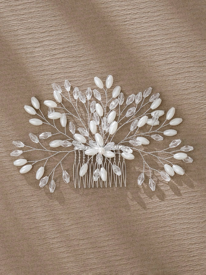 simple style flower artificial pearl inlay pearl insert comb