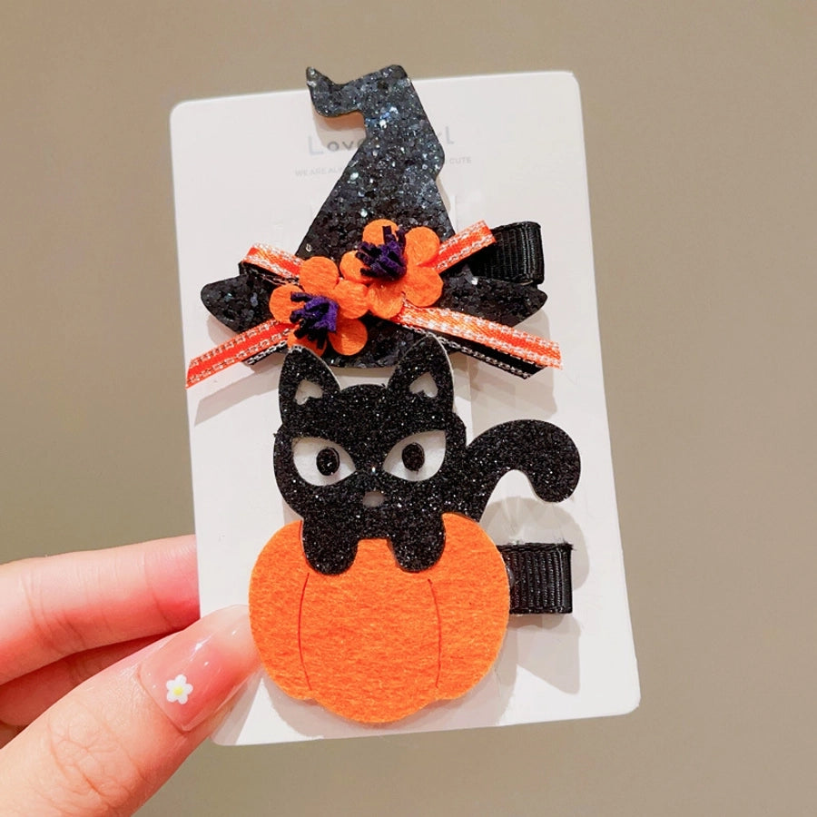Halloween Cute Funny Women's Pumpkin Cat Bow Knot Hair Clip