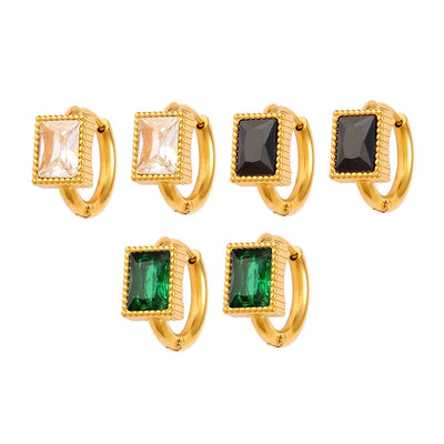1 Pair Simple Style Rectangle Inlay 304 Stainless Steel 316 Stainless Steel  Rhinestones 18K Gold Plated Hoop Earrings