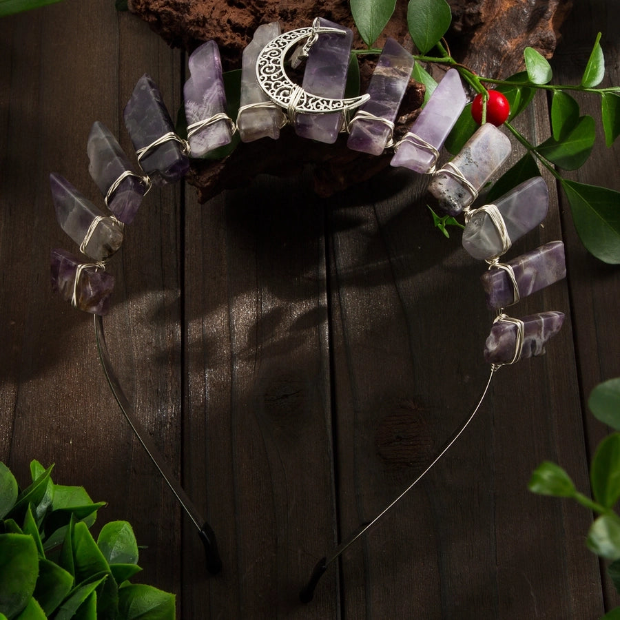 Women's Vintage Style Queen Vacation Moon Alloy natural stone Copper Knitting Hair Band