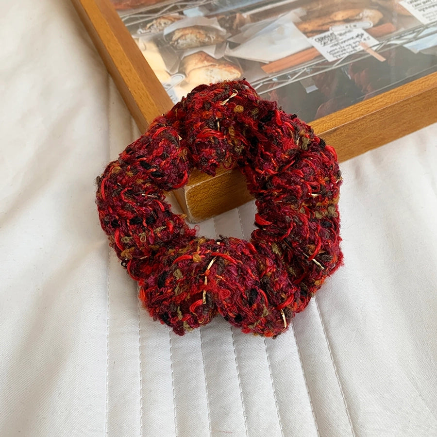 Women's Casual Plaid Solid Color Cloth Fabric Flannel Hair Tie