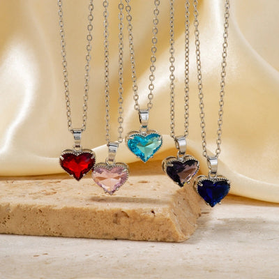 Copper Rhodium Plated Inlay Heart Shape Glass Jewelry Set