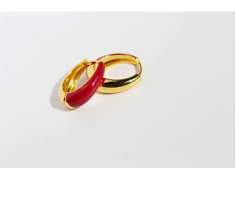 1 Pair Simple Style Circle Enamel Brass 24K Gold Plated Earrings