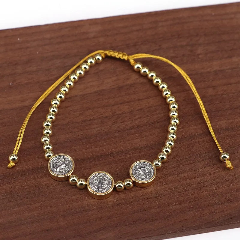 Imitation Pearl Copper Beaded Round Virgin Mary Bracelets