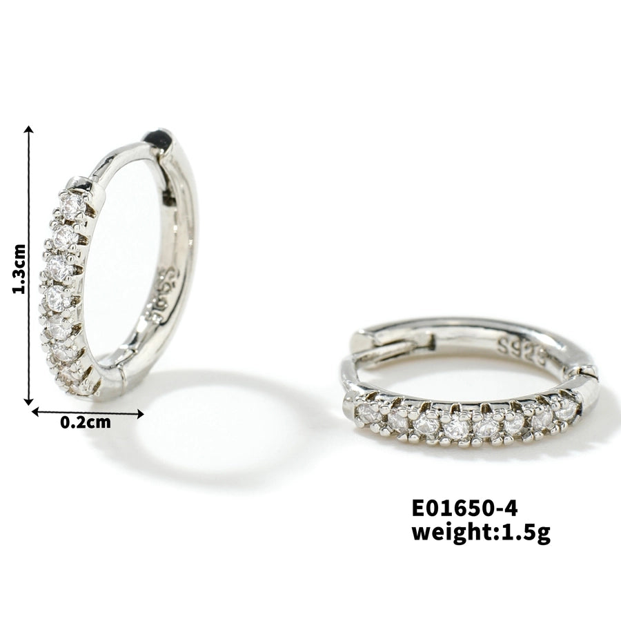 1 Pair Casual Elegant Lady Round Inlay Copper Zircon Rhodium Plated Earrings