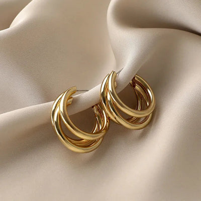 retro c shape solid color metal plating women's earrings 1 pair