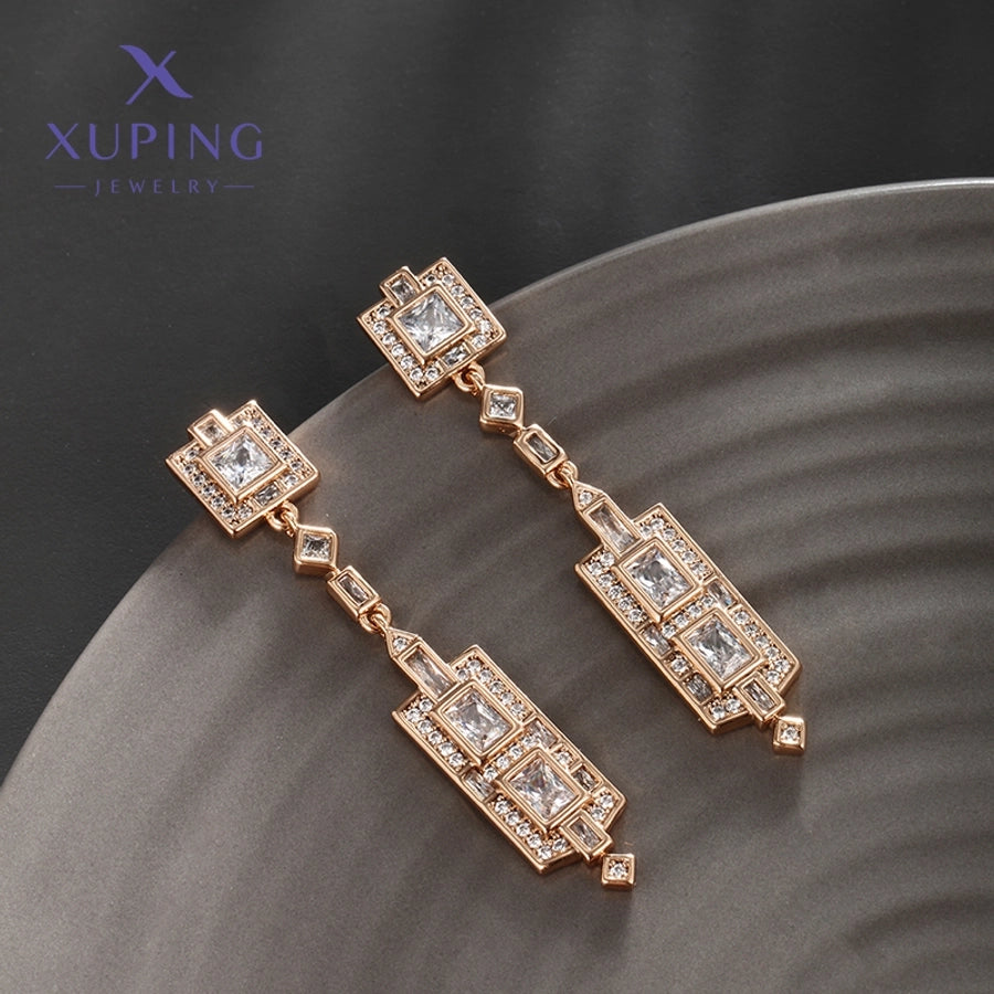 1 Pair Elegant Luxurious XUPING Geometric Plating Copper Artificial Gemstones 18K Gold Plated Drop Earrings