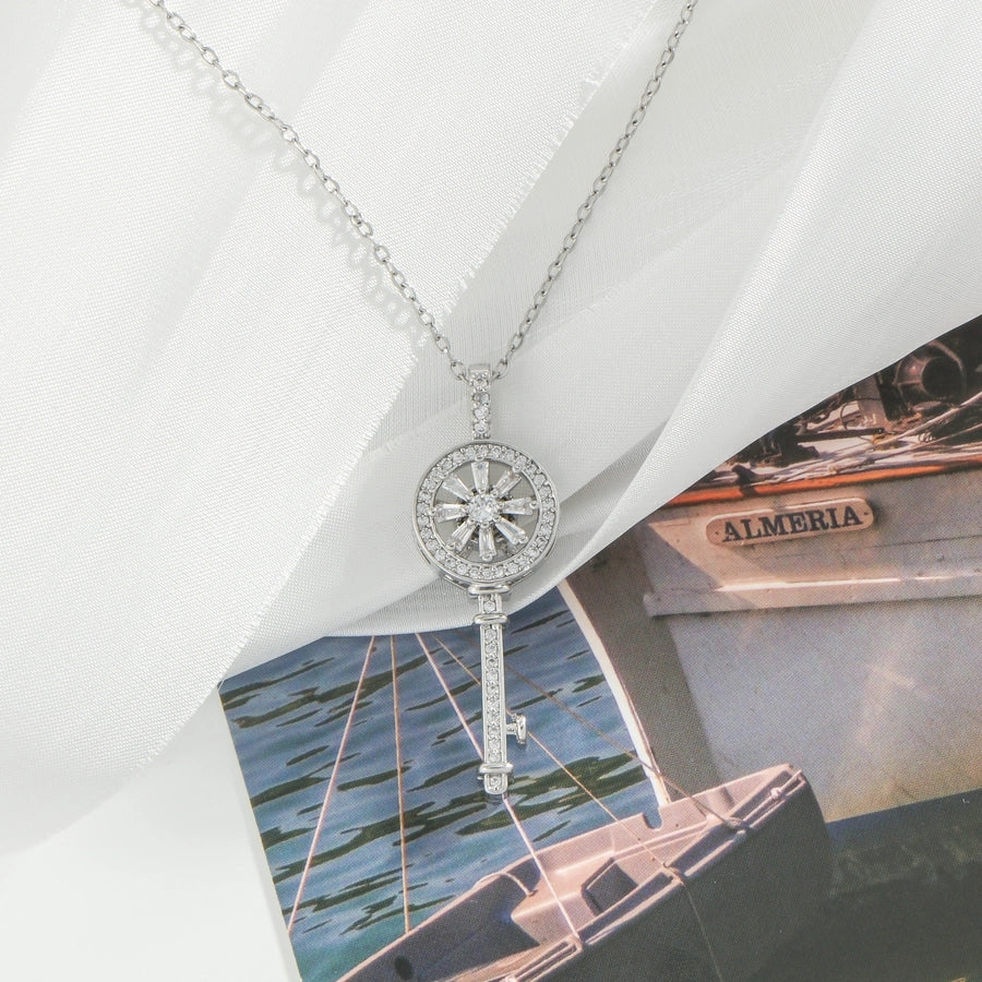 304 Stainless Steel Copper White Gold Plated Plating Inlay Key Zircon Pendant Necklace