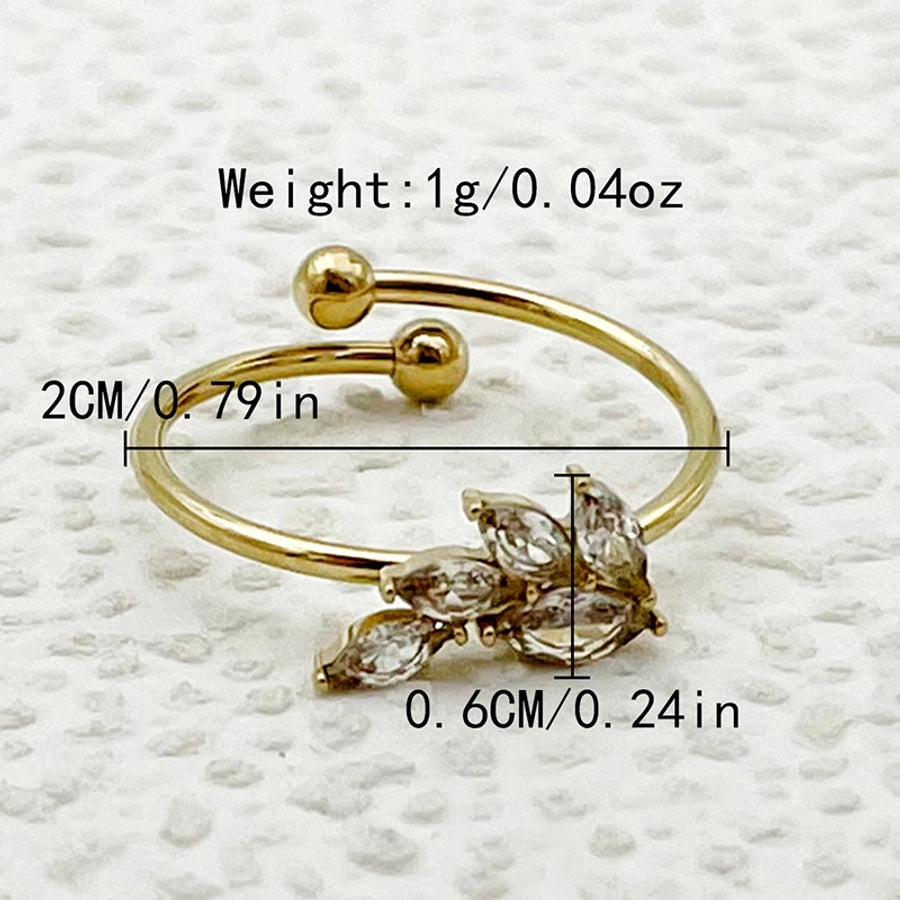 Jewelry Casual Sweet Simple Style Geometric Leaves Flower 304 Stainless Steel Zircon 14K Gold Plated Inlay Open Rings