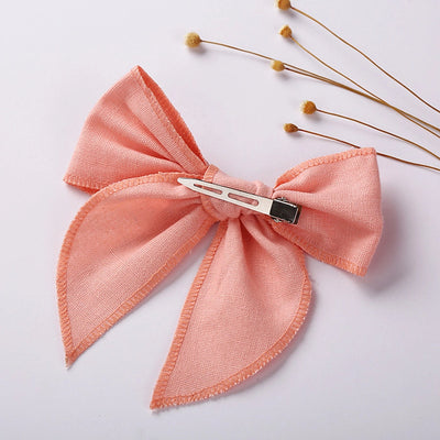 children's headdress solid color cotton linen bow girl hairpin