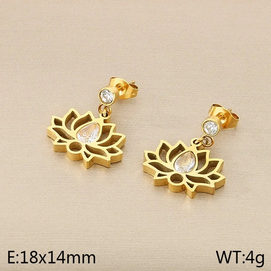 1 Pair Vintage Style Flower Hollow Out Inlay 304 Stainless Steel Zircon 18K Gold Plated Ear Studs