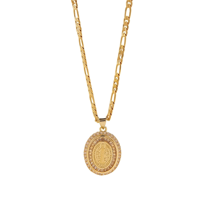 Jewelry Classical Religion Classic Style Human Round Copper Zircon 18K Gold Plated Inlay Pendant Necklace