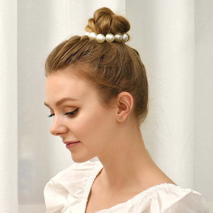 sweet solid color imitation pearl hair tie 1 piece