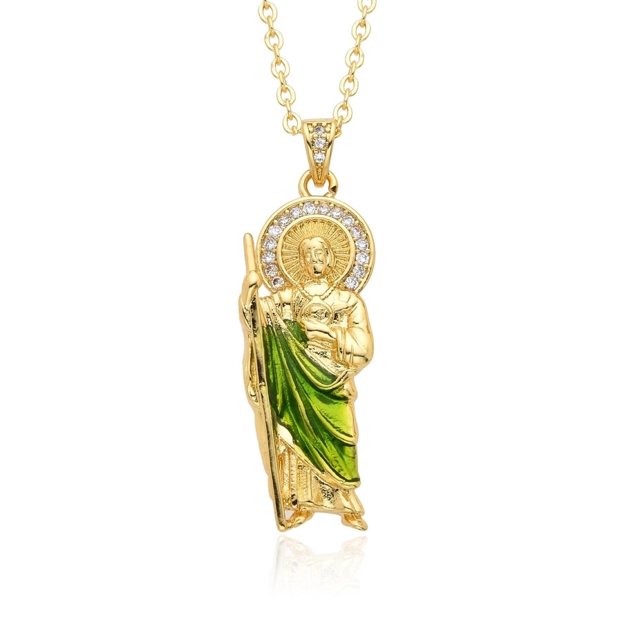 Copper Inlay Human Virgin Mary Zircon Pendant Necklace