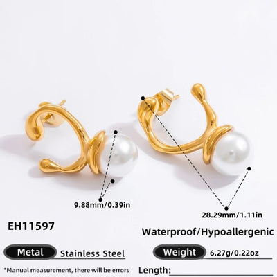 1 Pair Elegant Solid Color Plating Inlay 304 Stainless Steel Pearl 18K Gold Plated Earrings Ear Studs
