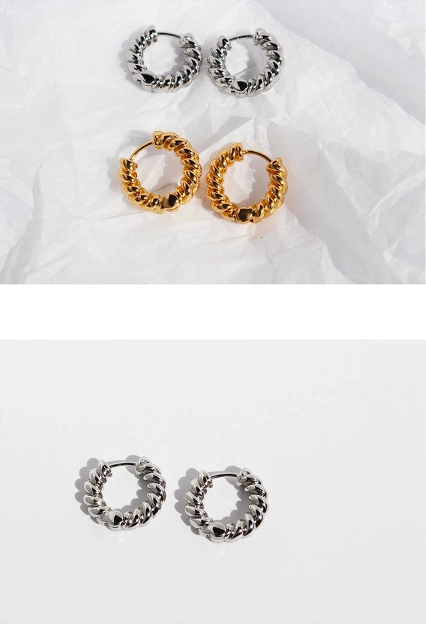 1 Pair Classic Style Round Twist Brass 24K Gold Plated Earrings