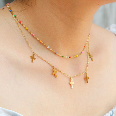 Jewelry Princess Bohemian Cross 304 Stainless Steel Layered Necklaces