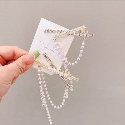 simple style color block imitation pearl alloy inlay rhinestones hair clip