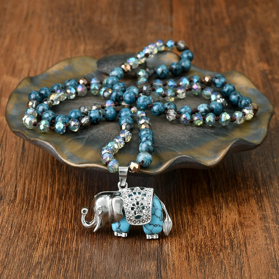 Casual Simple Style Streetwear Elephant Alloy natural stone Pendant Necklace In Bulk