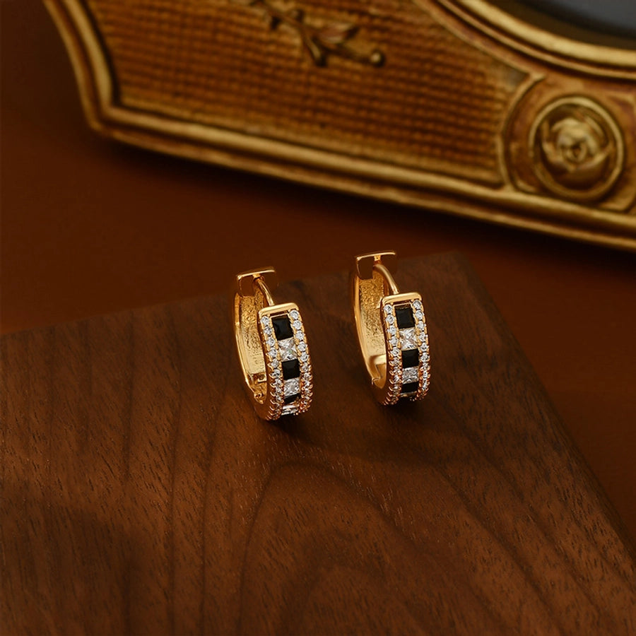 1 Pair Elegant Classical Sweet Circle Inlay Copper Freshwater Pearl Zircon 18K Gold Plated Earrings