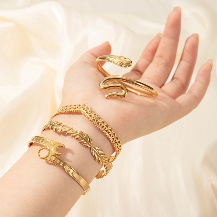 Vintage Style Simple Style Roman Style Leaves Solid Color Snake 304 Stainless Steel Bangle In Bulk