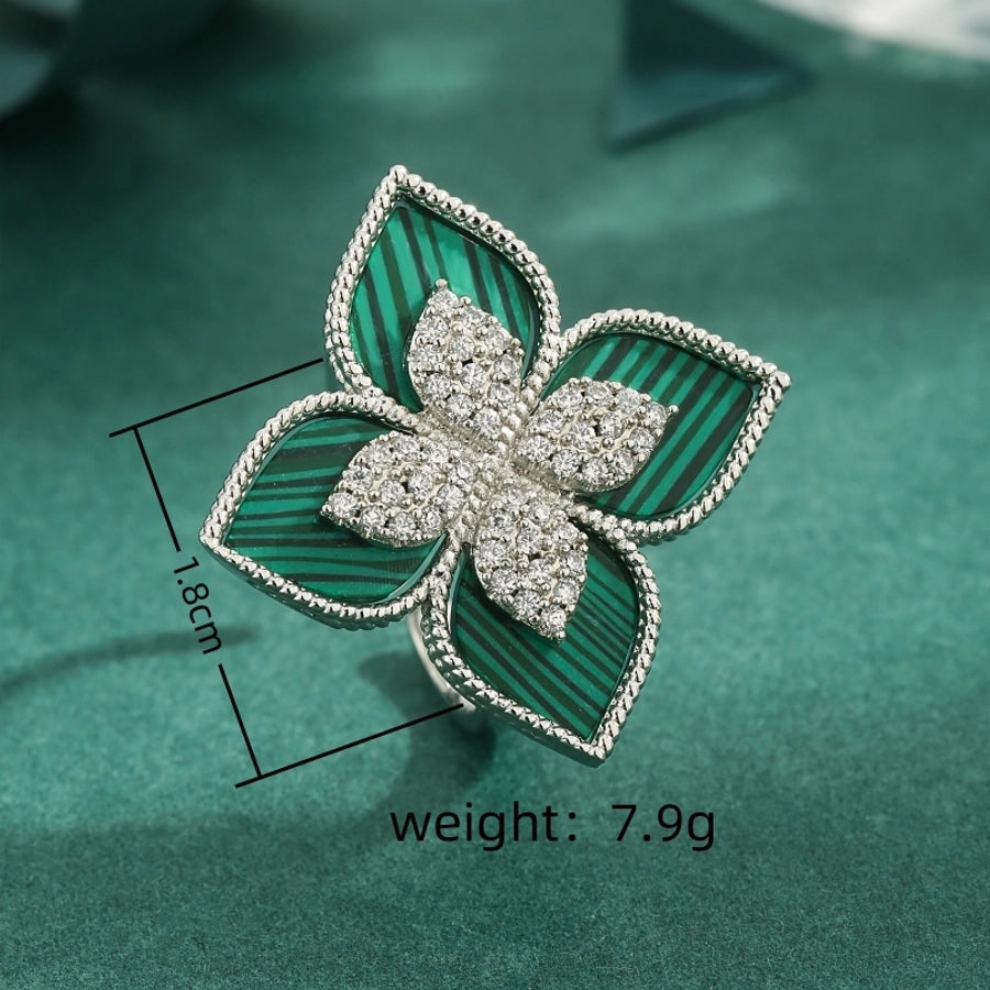 Jewelry Elegant Classic Style Four Leaf Clover Copper Zircon 18K Gold Plated White Gold Plated Rings