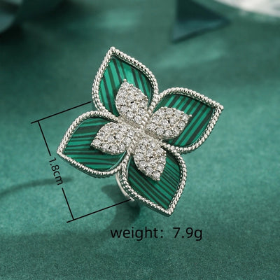 Jewelry Elegant Classic Style Four Leaf Clover Copper Zircon 18K Gold Plated White Gold Plated Rings