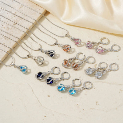 Copper Rhodium Plated Inlay Lantern Glass Jewelry Set