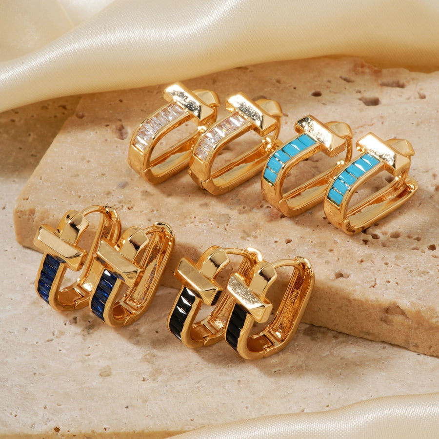 1 Pair Elegant Simple Style Shiny Geometric Inlay Copper Glass K Gold Plated Rhodium Plated Ear clip