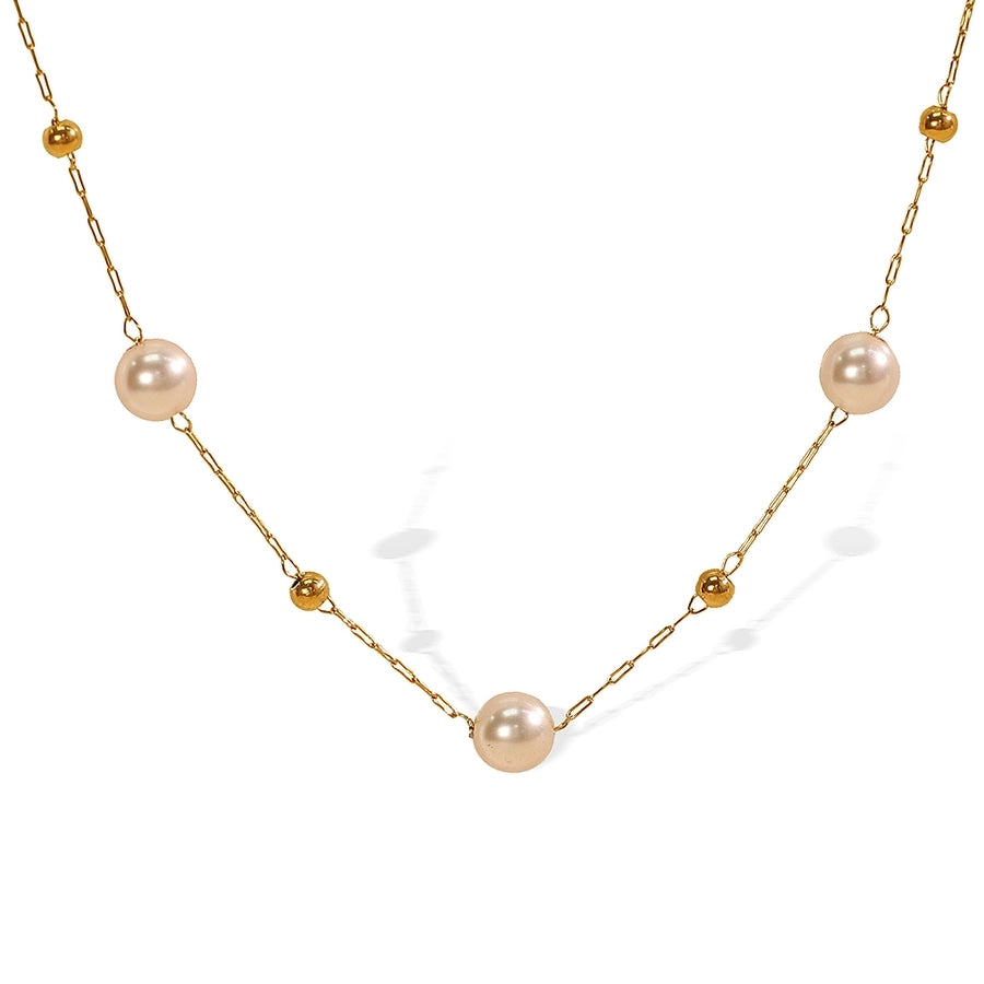 Jewelry IG Style Elegant French Style Round 304 Stainless Steel Artificial Pearls 18K Gold Plated Beaded Polishing Necklace