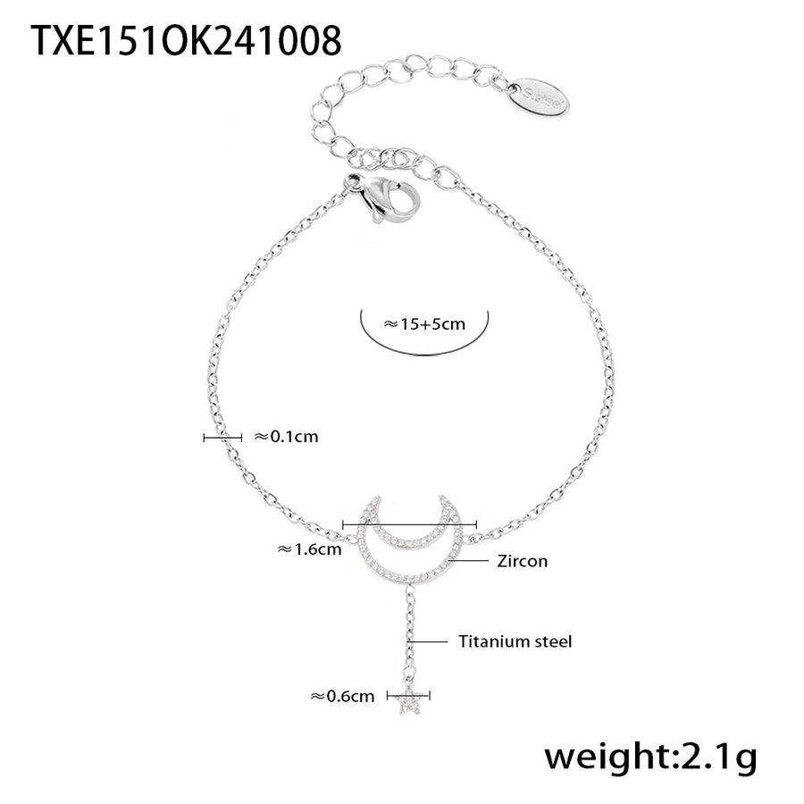 Jewelry Elegant Luxurious Vacation Moon Titanium Steel Rhinestones 18K Gold Plated Plating Jewelry Set