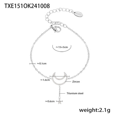 Jewelry Elegant Luxurious Vacation Moon Titanium Steel Rhinestones 18K Gold Plated Plating Jewelry Set