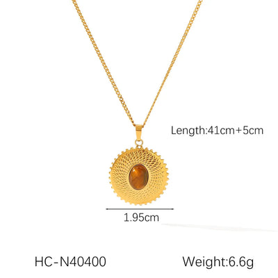 Wholesale Jewelry IG Style Simple Style Sunflower 304 Stainless Steel Titanium Steel Tiger Eye 18K Gold Plated Pendant Necklace Cuban Link Chain Curb Chain