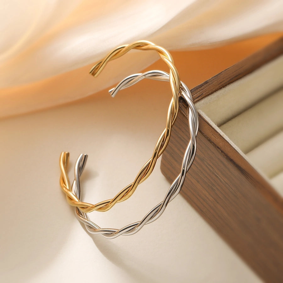 Retro Simple Style Commute Geometric 304 Stainless Steel Cuff Bracelets In Bulk